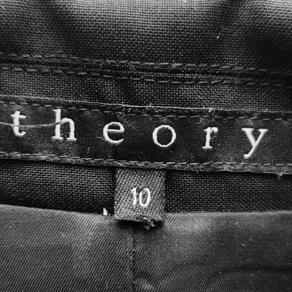 Theory 100% Wool Single Breasted Blazer Contrast Cuffs Size 10 Black Parisian - Picture 9 of 13
